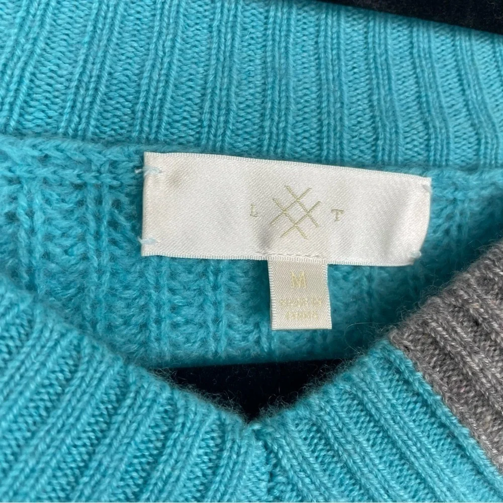 L#T 100% cashmere blue sweater with gray patches Medium